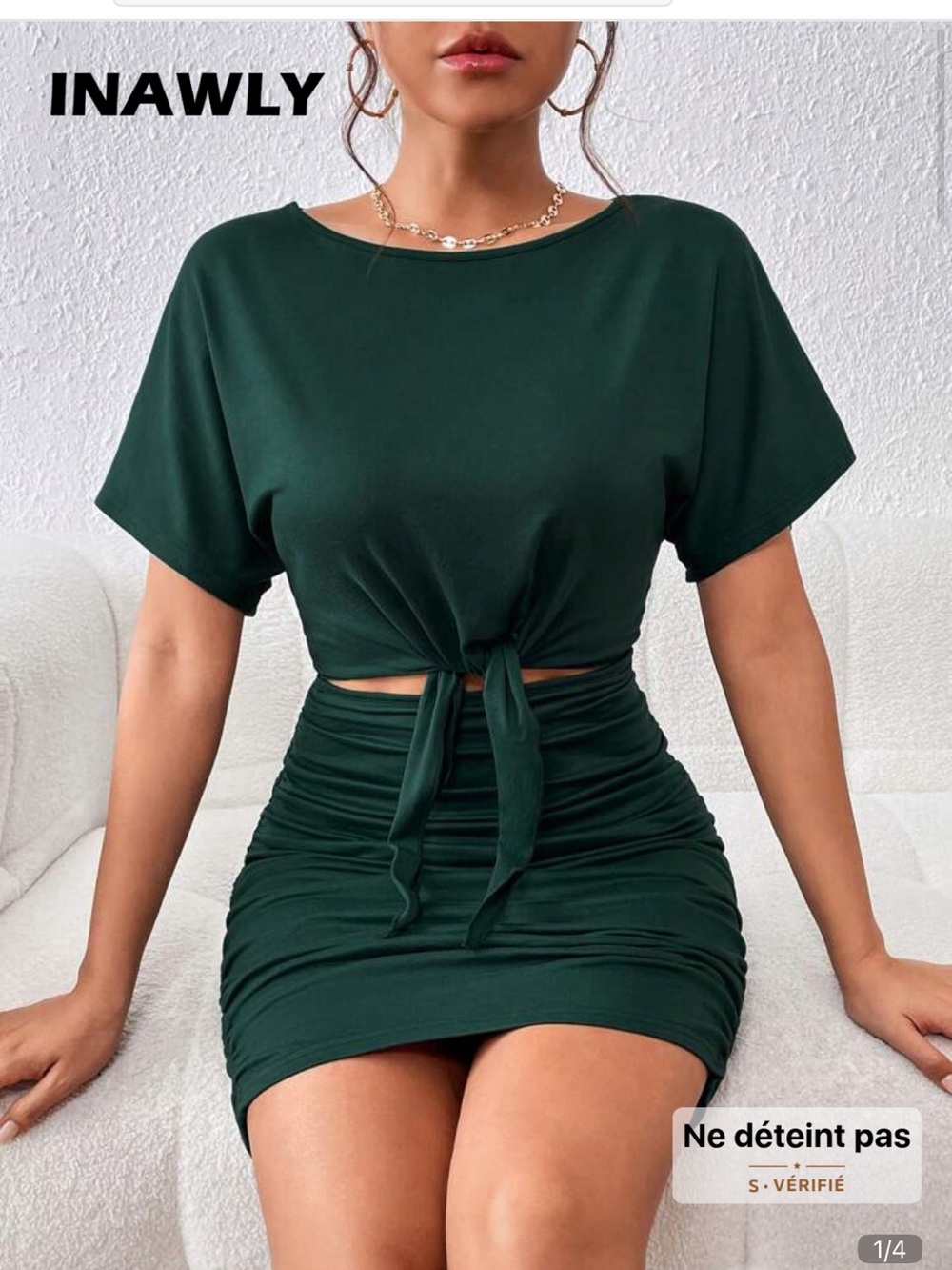 ****In black *** INAWLY Dark Black Tie-Front Two-Piece Dress
